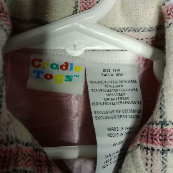 Cradle Togs Infant Toddler Lined Pea Coat Girls Plaid Button Front Pockets 18M - Picture 5 of 5